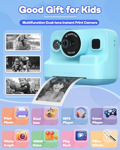 Dylanto Kids Camera Instant Print,1080P Kids Instant Cameras that Print Photos,Christmas Birthday Gifts for Girls Age 3-12,Portable Toy for 3 4 5 6 7 8 9 10 Year Old Girls Boys-Blue - Image 2