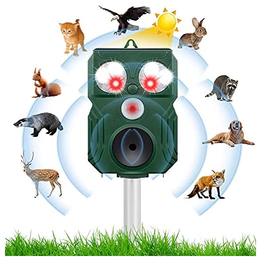 Kattskrämma, ultraljud, sol för trädgård, LED-blixt kattskrämma och mårdskräck i trädgården mot hundar, orm, möss, fåglar, tvättbjörnar, rävar, IP64 vattentät