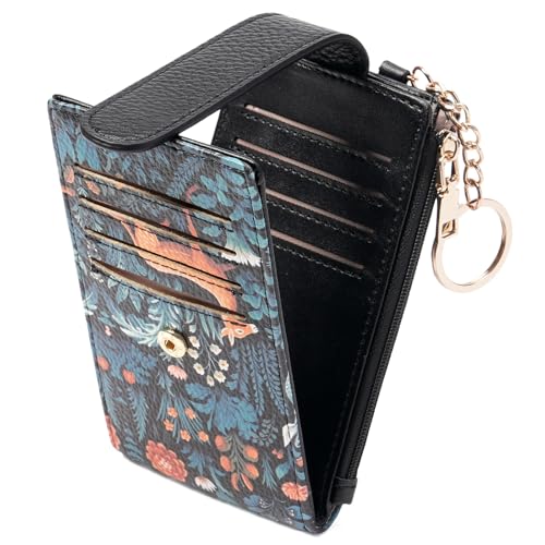 Image of GOIACII RFID Slim Card Holder Wallet with ID Window Thin Bifold Wallet for Womens Zipper Coin Pocket Little Deer Print