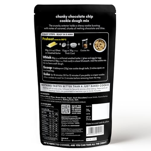 Image of Cocosutra Chunky Chocolate Chip Cookie Dough Mix, 220g | Chip Cookie Premix, Ready to Bake, Vegan & Eggless, Soft & Chewy, 100% Natural Baking Mix