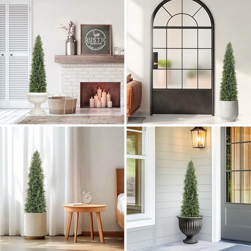 GarveeHome Artificial Cedar Topiary Tree for Outdoor,48 inch Tall Faux Cedar Trees,Potted Fake Cypress Plant, Artificial Plants Indoor Outdoor for Front Porch Decor, Set of 2