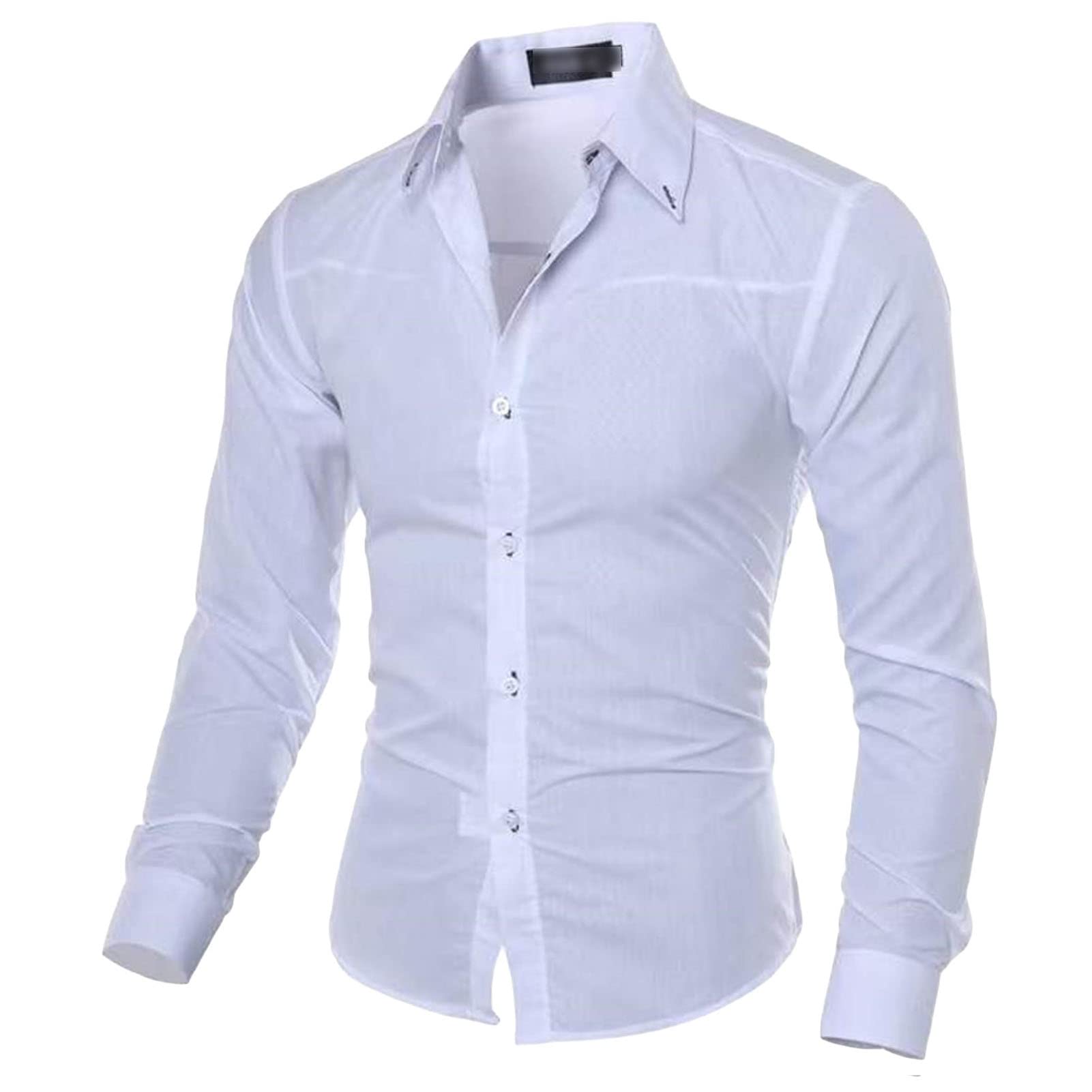 Men's Lightweight Casual Classic Dress Shirt Stylish Solid Button Down Shirts Loose Fit Long Sleeve Shirts (White,Medium)