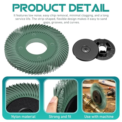 Image of Sieral 50# Radial Bristle Brush, 6 in x 1 /2 in x 1 in, Nylon Bristle Disc with Adaptor for Metal Polishing & Rust Removal(Green)