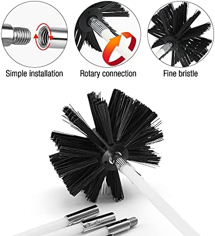 Gobesty Chimney Sweep Kit,17Pcs Chimney Cleaning Brush Kit, Duct Vent Cleaning Set with 15 Nylon Bendable Rods 1 Brush Heads 1 Drill Connector 1 Long Brush for Fireplace Sewage Pipe Fume Hood