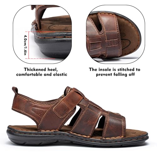 Image of ArcBrothers Men's Premium Leather Sandals - Classic Roman Style Open Toe Sandals - Cushioned Heel, Non-Slip & Sturdy Support