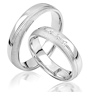 JC trouwringen 925 sterling zilver paar prijs I trouwringen met gratis gravure I partnerringen 5 mm breed incl. etui I herenring zonder & damesring met zirkonia stenen I maat 48 tot 72 I S052-S