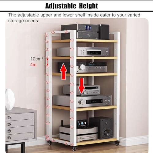 Support de matériel audio robuste avec roulettes, étagère de rangement DVD à plusieurs niveaux pour systèmes de divertissement à domicile