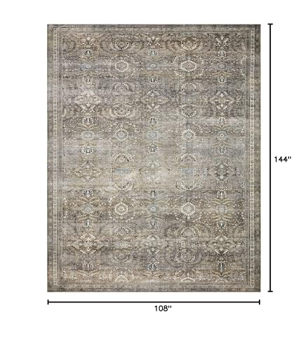 Loloi Layla Collection LAY-13 Antique/Moss 9'-0" x 12'-0" .13" Thick Area Rug, Soft, Durable, Vintage Inspired, Distressed, Low Pile, Non-Shedding, Easy Clean, Printed, Living Room Rug