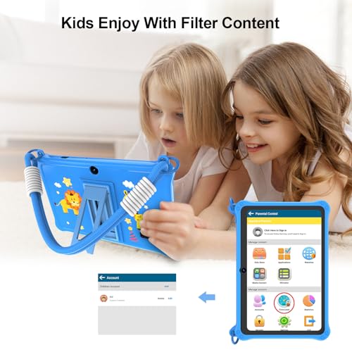 Image of PRITOM 7 inch Kids Tablet with Lanyard, 32GB Toddler Tablet Android 13 with WiFi, Dual Camera, Education, Games, Kids Software Pre-Installed, Parental Control, Blue