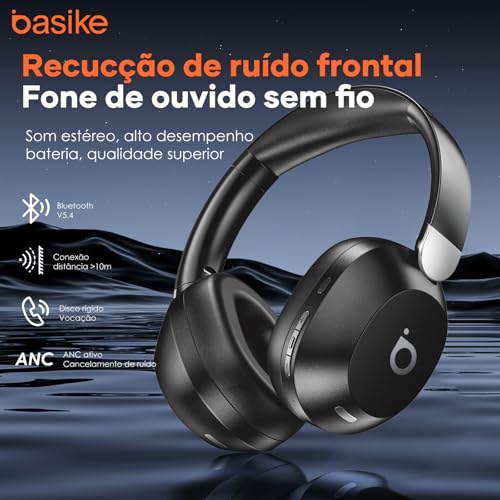 Basike Fone de Ouvido Bluetooth, ANC Cancelamento de Ruído Ativo Headphone Bluetooth 5.4 Headset com