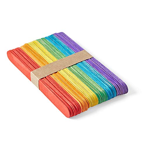 hand2mind Jumbo Size Rainbow Colored Wood Craft Sticks, Popsicle Sticks
