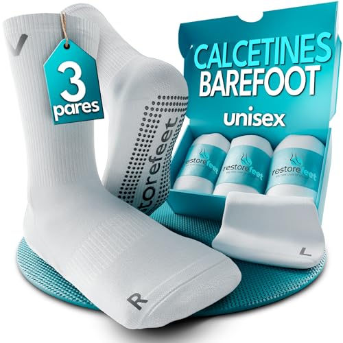 RestoreFeet Calcetines Barefoot Antideslizantes Mujer y Hombre – Pack de 3 Calcetines Transpirables de Algodón, Antisudor y Antirozaduras