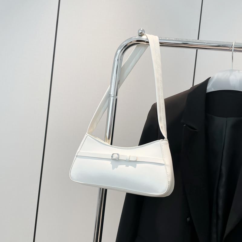 Women Vintage Shoulder Bag PU Leather Solid Color Female Commute Bag (White)4