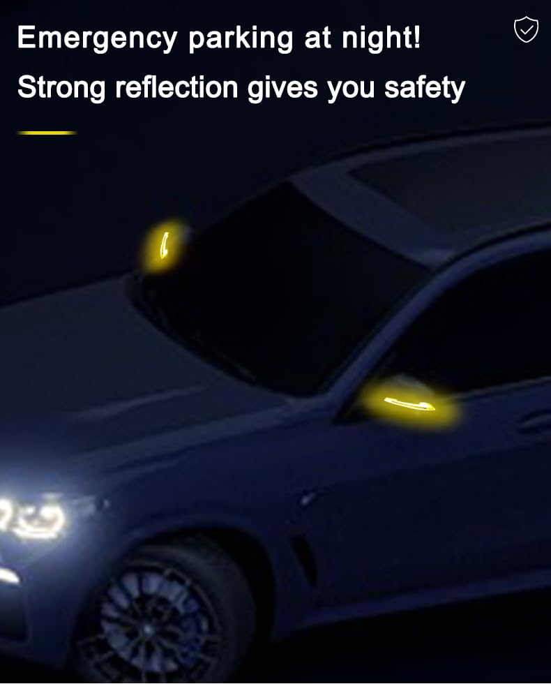Image of JANVITHA Universal Car Reflective Stickers | Super Reflective Rearview Mirror Trim Decals, Anti-Collision Strips, Anti-Scratch Protection, Warning Safety Stickers for Cars & Bikes - 2pc