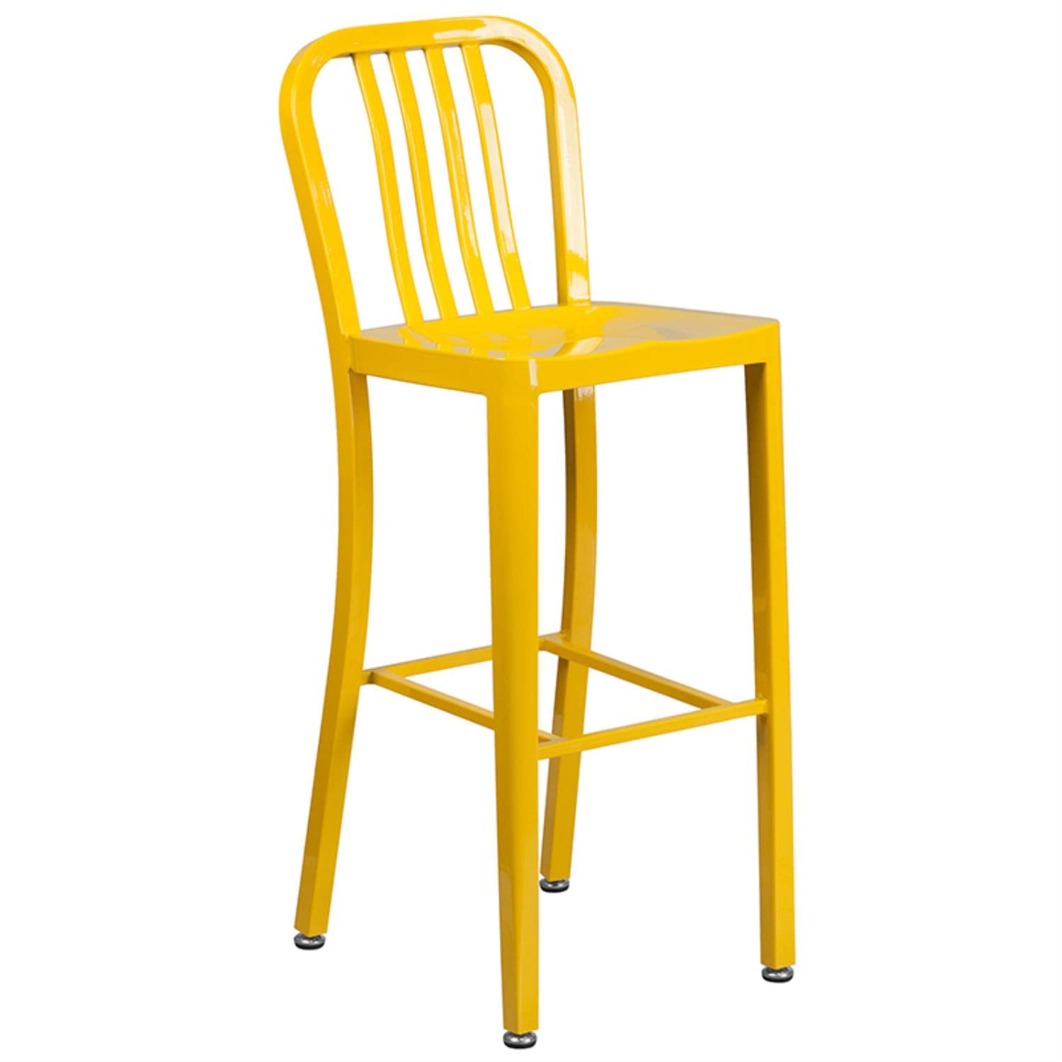 Flash Furniture Commercial Grade 30" High Yellow Metal Indoor-Outdoor Barstool with Vertical Slat Back