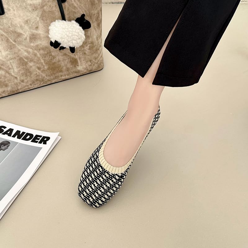 Image of RVROVIC Women's Knit Square Toe Ballet Flats, Slip‑On Casual Flat Shoes