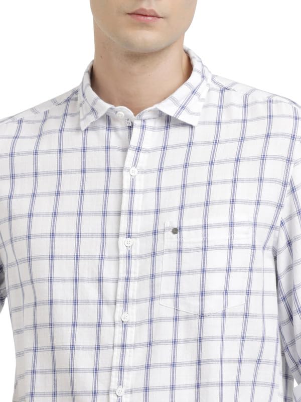 Image of Turtle Men 100% Cotton Slim Fit White Check Casual Shirt