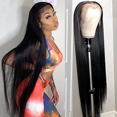 Maxine Human Hair Lace Front Wigs for Black Women Brazilian Straight Wave HD Transparent Lace Front Wig with Baby Hair 180% Density Silky Straight Wigs Pre Plucked Bleached Knots 30 inch