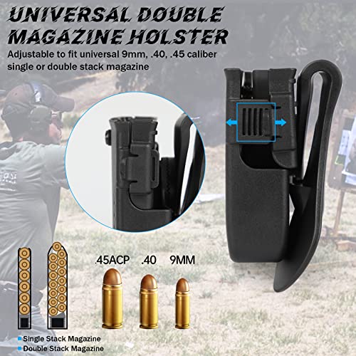 Double Magazine Holster，Universal Magazine Pouch Fit 9Mm .40 .45 Caliber, Single & Dual Stack Magazines,Adjustable Paddle Mag Holder For 1911 Glock S&W Springfield Ruger Sig Sauer Beretta Taurus H&K #TOP4