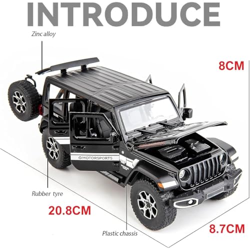 Image of 1:24 Scale Wrangler Rubicon Toy Car for Kids Collection Diecast Metal Model Car with Light Sound Pull Back Openable Door