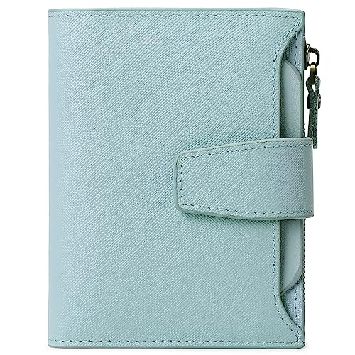 Image of GOIACII RFID Secure Wallet for Women Small Card Holder Leather Blue | Trifold Billfold, Cross Grain Leather, Compact Size, 4 ID Windows, 12 Card Slots, 1 Zipper Coin Pocket, Minimalist