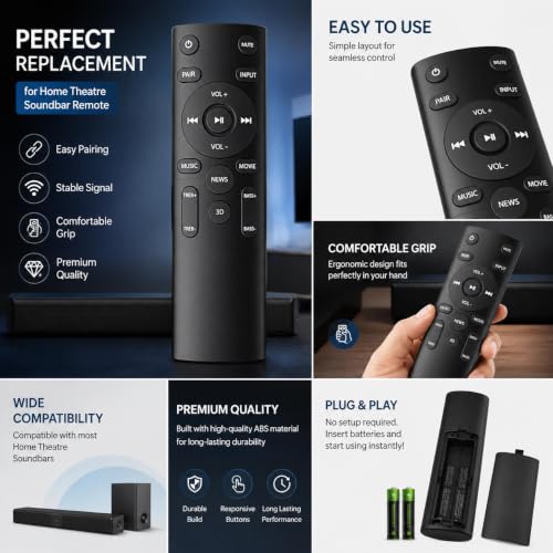 Image of K2 Remotes Compatible for VW Home Theatre & Soundbar Remote - Replacement for VW Hunter Bar & Aura Bar Models | IR Remote Control | Exact Match Required