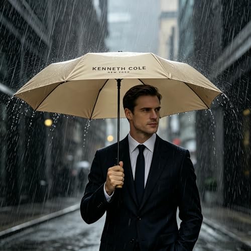 Image of KENNETH COLE New York Folding Umbrella for Men & Women, Auto Open & Close, Lightweight Compact Design, Water Resistant Canopy, Portable Travel for Rain & Sun - KCMUM002
