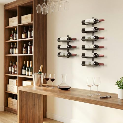 Image of B4Life Wine Rack Wall Mounted 9 Bottles, Metal Hanging Wink Racks for Wall | Liquor, Champagne, Under-Stair Walls, Wine Cellars, Decorative Display With Empty Bottles, Home Bar, Cellar, Dining Room