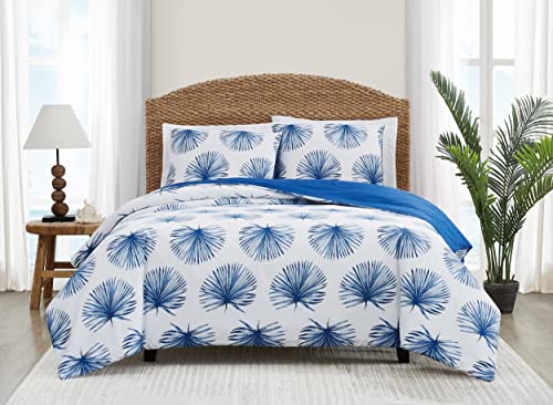 Coastal Living Summer Palm, Full/Queen, White/Blue