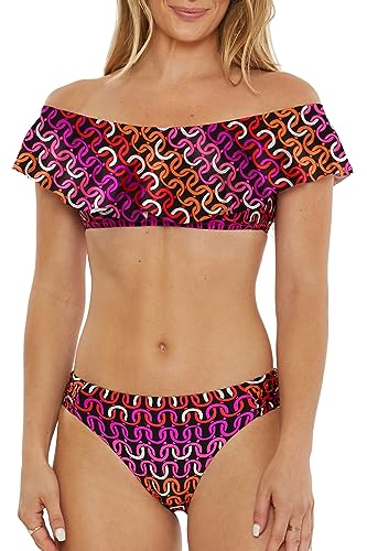 Trina Turk Women's Standard Echo Ruffle Bandeau Bikini Top, Off Shoulder, Swimwear Separates