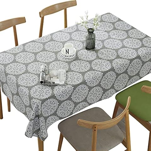 Grey Retro Tablecloth, LIOUCONGBD Rectangular Cotton Linen Table Cover, Floral Pattern Medallion Table Cloth for Indoor Outdoor Home Kitchen Living Room Picnic (140x180 cm) Cover