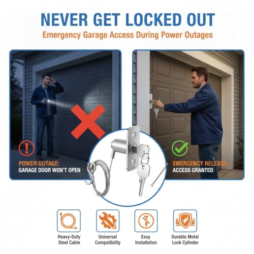Image of MorningRo 4 Set Garage Door Emergency Key Release Lock Kit with Cable, Universal Manual Opener Emergency Access Lock Cylinder Replacement with Keys and Hardware for Automatic Garage Doors