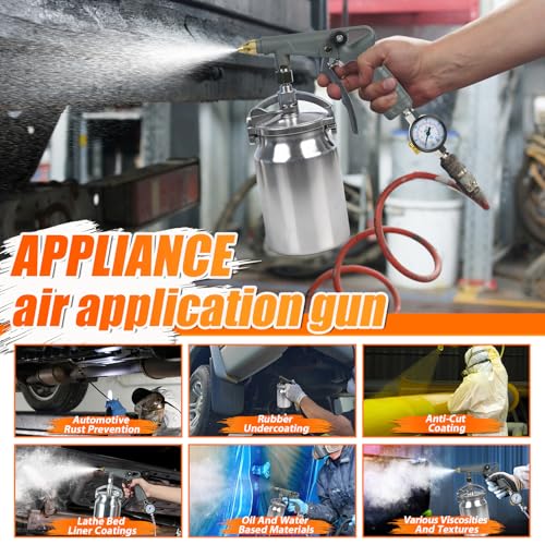 Image of Undercoating Spray Gun with Suction Feed Cup, 360 Flexible Wand & Filter Screen Cover & Air Pressure Regulator - Rubberized Coating Sprayer for Truck Bed Liner, Rust Proofing, and Chassis Protection