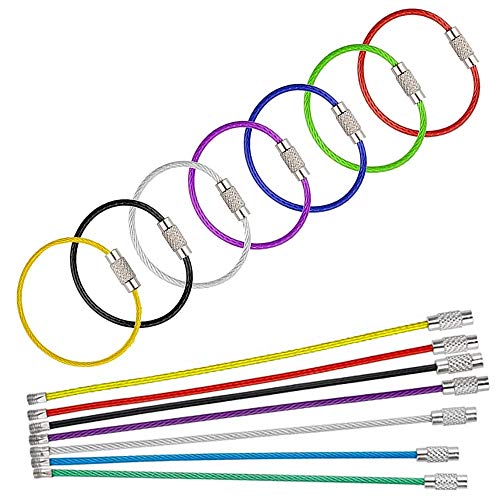 OYUWO Cable Key Rings 2mm 6 inch Nylon Coated Wire Keychain Cable 14Pcs Key Ring Loops Heavy Duty Tag Keepers Tough Binding Carabiner Rings Holder for Hiking Luggage ID Tags