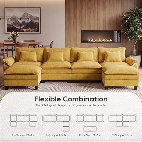 Image of URRED Oversized Modular Sectional Sofa,Yellow:157 inch U Shaped