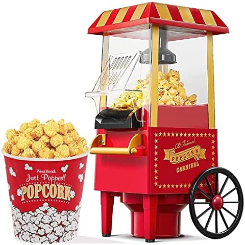 HOUSNAT 1200W Popcorn Maker, Healthy & Fat-Free, Best Home Hot Air Popcorn Machine Easy to Clean & Use, Theater Popcorn Popper for Movie Night, Parties, Kids Birthday Party Favorites, Retro Red Cover