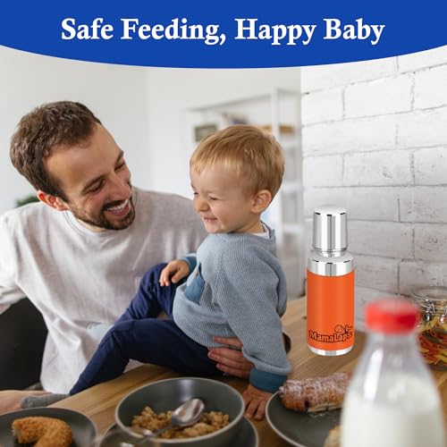 Image of MamaLaps Baby Feeding Bottle Stainless Steel with Advanced Anti Colic System, Bpa Free, Made with Ss304 Food Grade, Heat Protective Silicone Cover for Babies Tiny Hands (Blue), 250 Milliliters