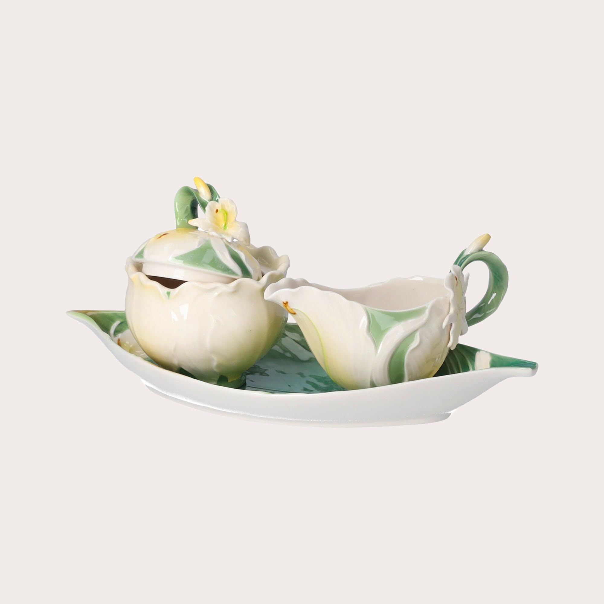 Keyhomestore KEYHOME - Juego de azucarero y lechera de porcelana decorada con flores - Estilo elegante