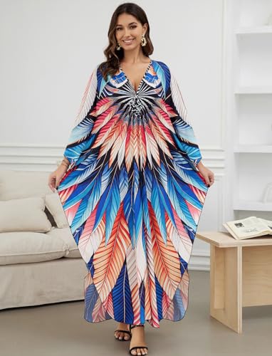 Image of KECVOT Kaftan Dresses for Women Plus Size Batwing Sleeve Caftans Long Bathing Suit Cover Up Maxi Beach Dress Loungewear