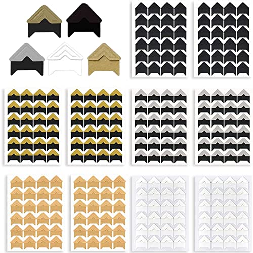 HXHWKEN 240Pcs Esquinas de Fotos Pegatinas para Esquinas de Montaje Esquinas de Foto Autoadhesivas para DIY Álbumes de Recortes, Diario (5 Colores, 10 Hojas) Cover