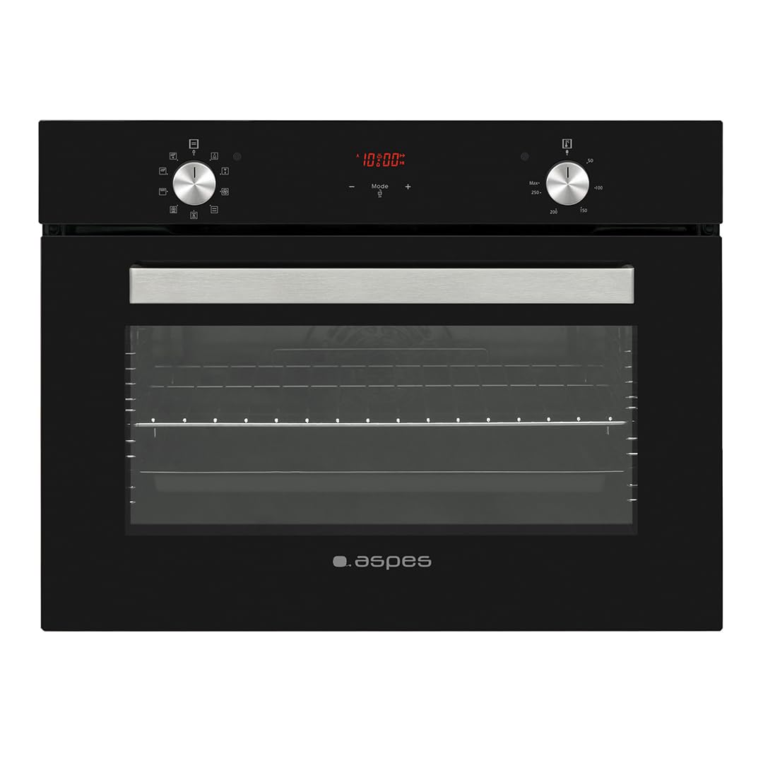Aspes Horno Multifunción con Ventilador Cristal negro AHM9500DCN. Capacidad 50 Litros, 1200W, 9 Programas, Interior Esmaltado, Fácil Limpieza, Display LED Manual, Eficiencia Energética Clase A