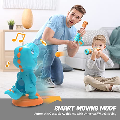 Image of EagleStone Movable Dinosaur Shooting Toys for Boys with 2 Air Pump Guns | Electronic Target Practice with LCD Score Tracker, Sound Effects, 48 Foam Balls, BIrthday Gift for Kids 6 7 8 9 Indoor Play