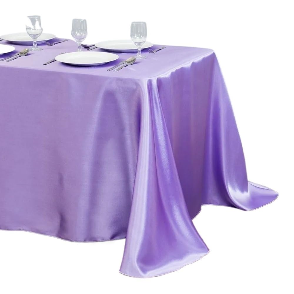 LOPJGGYF Tablecloth Satin Table Cover Overlay For Birthday Wedding Banquet Restaurant Festival Party Supply for Wedding Banquet Party Events(Light Purple,145x200cm)