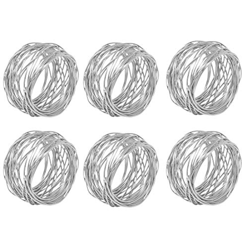 Image of SKAVIJ Handmade Twisted Wire Mesh Napkin Rings Holders Decor Dinner Party Wedding Thanksgiving Christmas Gathering (Silver 6pcs)