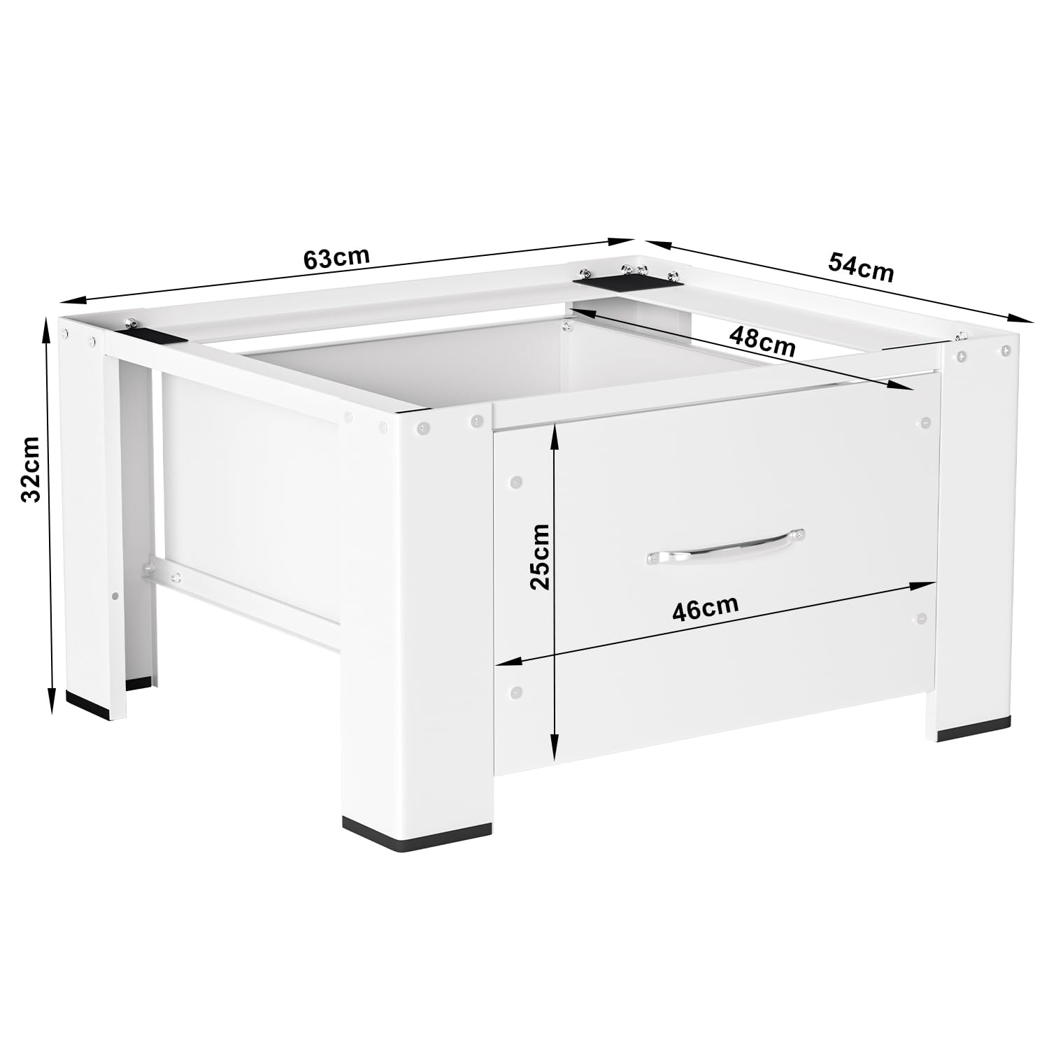 Herrselsam Universal Waschmaschinen Unterschrank mit Schublade 62x54x32 cm, Podest für Waschmaschine und Trockner, geräuschreduzierende Gummiauflage, ideal für Waschmaschine, Trockner, Weiß