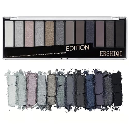 Grey Eyeshadow Palette Black Eyeshadow 12 Pigmented,Shimmer Smokey Color Eyeshadow Blendable Long Lasting Matte Eyeshadow Palette Pigment Color Eye Shadow Cosmetic Cream Makeup (02-SMOKY) - Image 3
