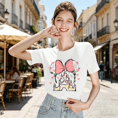 Women Magic Kingdom Shirt Castle Graphic Shirts Casual Family Vacation Holiday T Shirt Cute Short Sleeve Tee Top White by TAOHONG - Used condition - Image 2