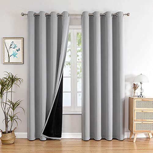 Image of ChrisDowa 100% Blackout Curtains for Bedroom with Black Liner, 2 Thick Layers Total Blackout Thermal Insulated Grommet Window Curtains 72 Inch Length 2 Panels Set (Light Grey, 52 x 72 Inch)
