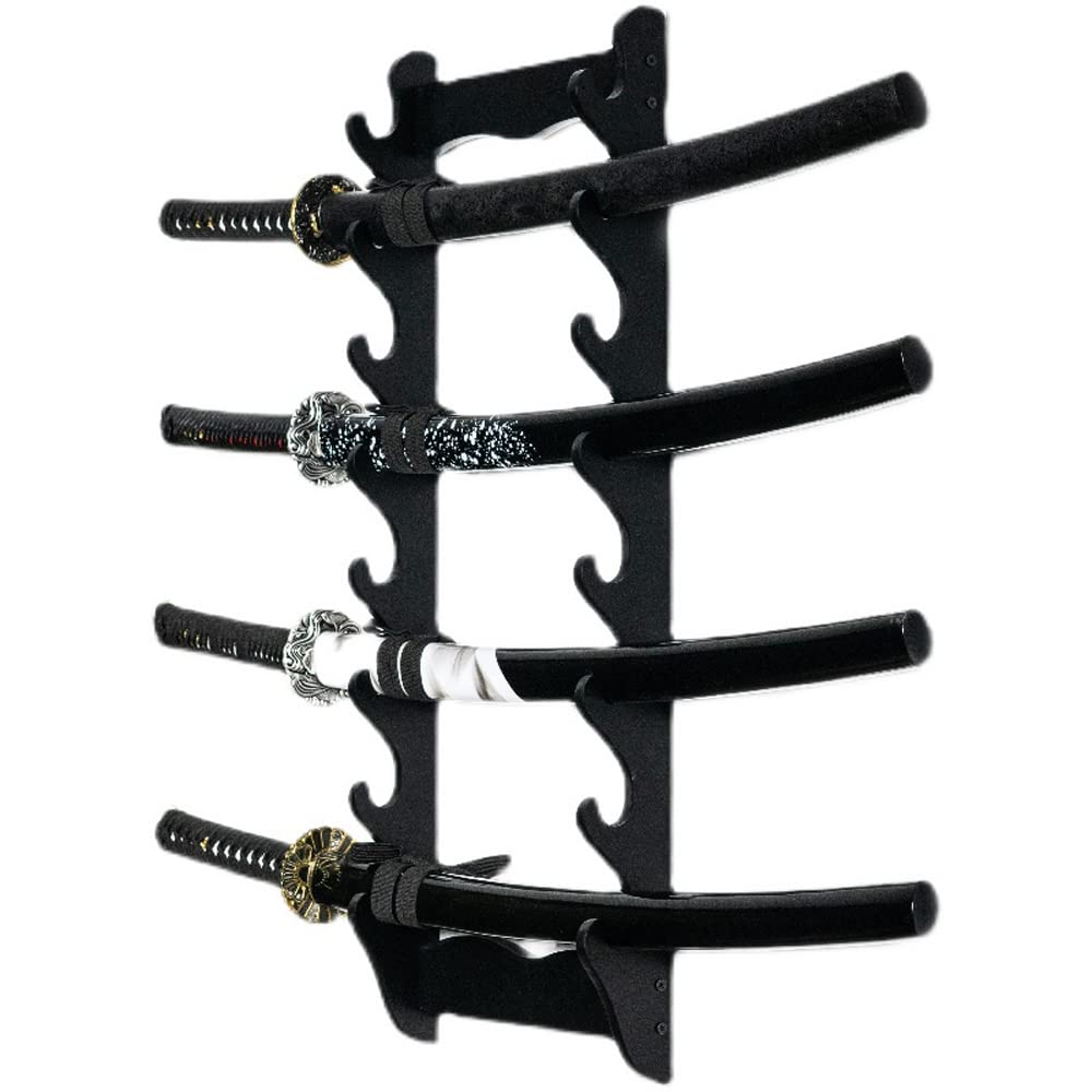 Support Mural Cohki Pour Épée – 3 Niveaux, Velours Rouge, Dragon, Bois – Pour Katana, Wakizashi, 37,5x28cm, Montage Inclus