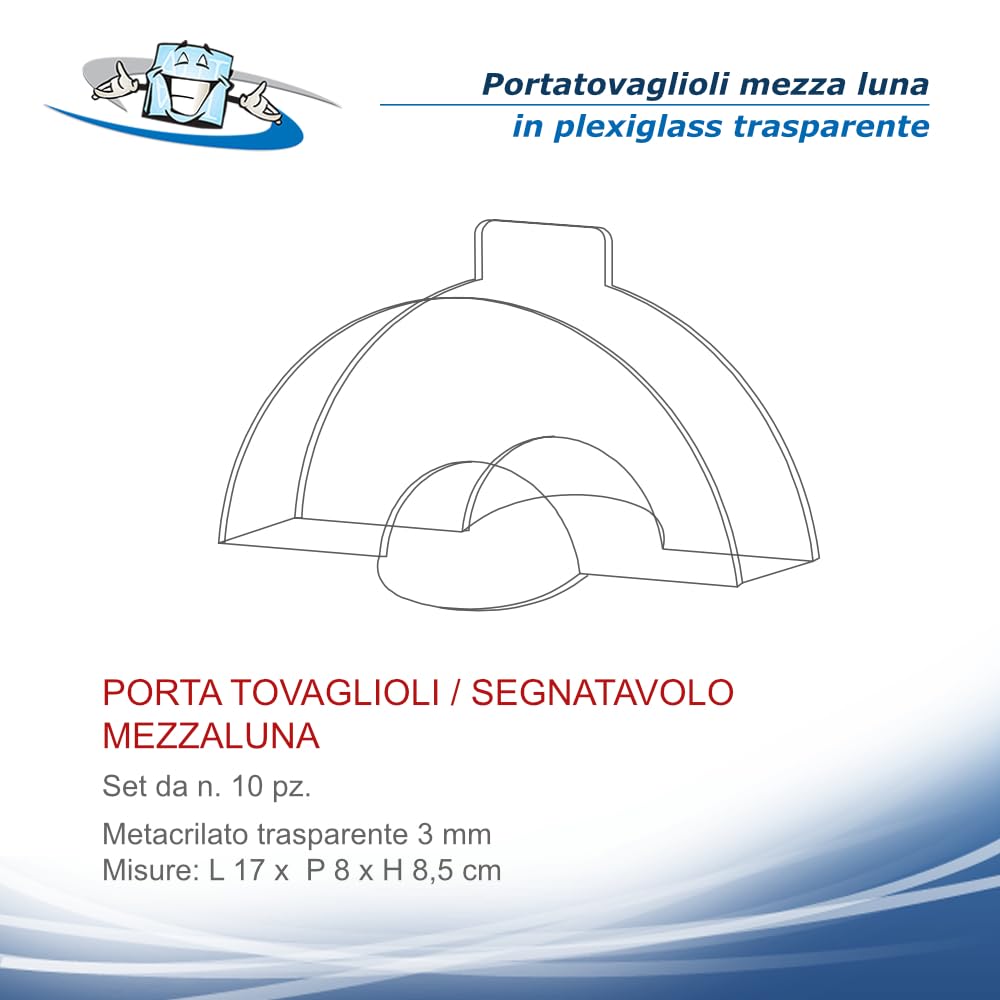 10 Porta tovaglioli in acrilico trasparente dispenser contenitore salviette segnatavolo mezzaluna da tavolo banco per ristoranti bar locali ristorazione